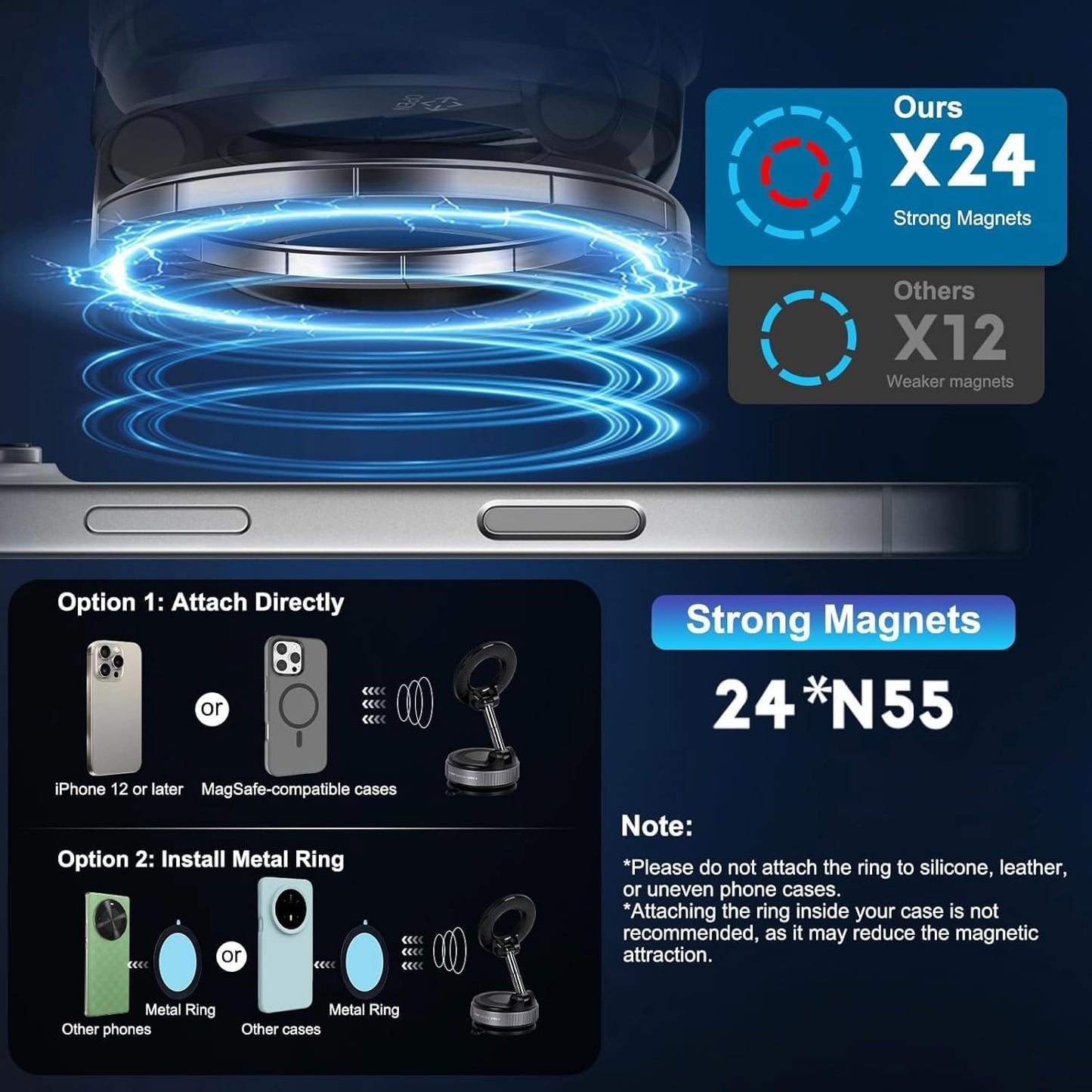 360° Magnetic Car Dashboard Phone Holder | Ultra Strong Vacuum Suction