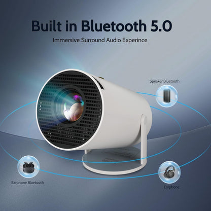 Mini Smart Projector with Full HD 1080P & 4K Support, WiFi 5G and Bluetooth 5.0, 180° Rotatable Cinema Projector running on Android 11. Compatible with TV Stick, Windows, iOS & Android devices. Ideal for kids and adults