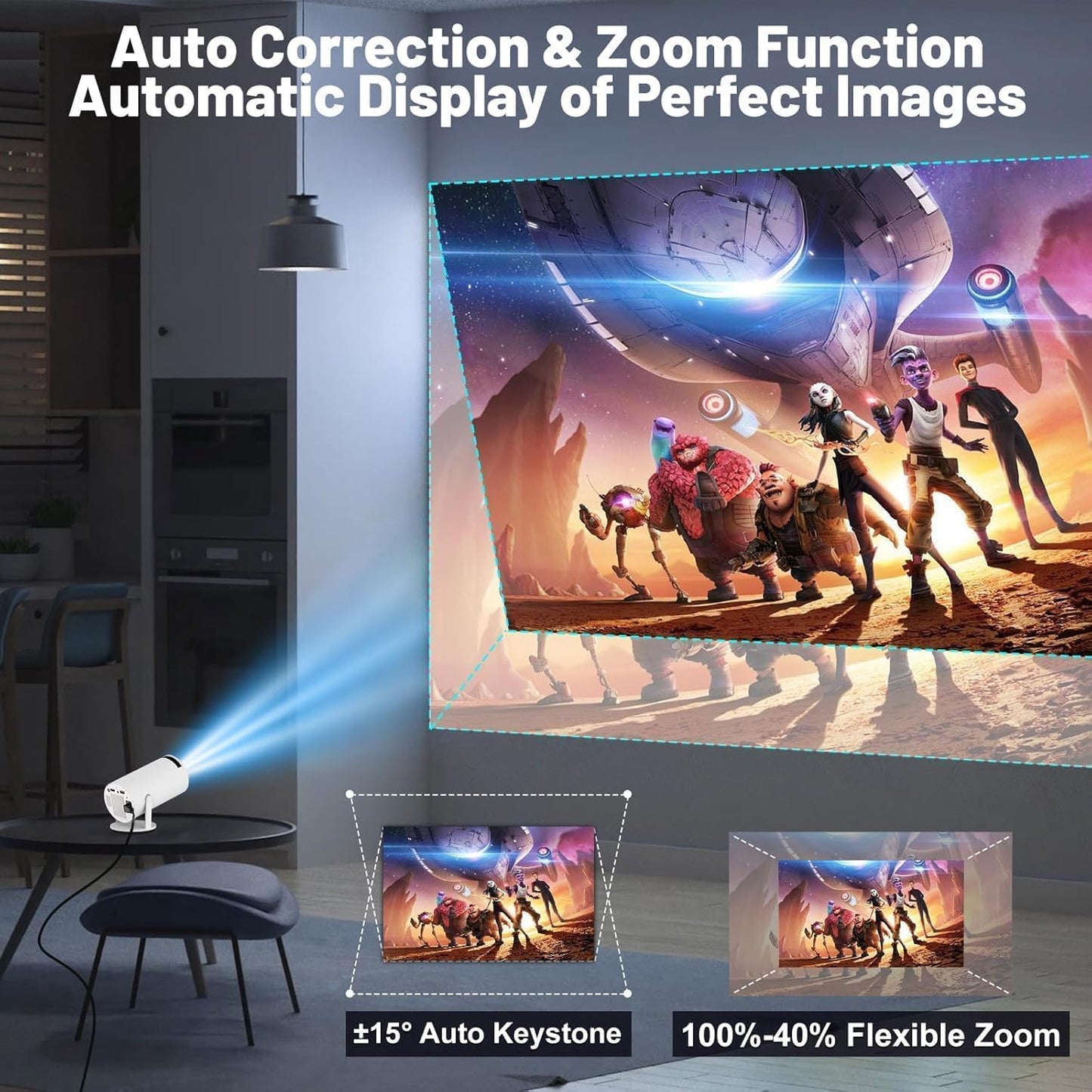 Mini Smart Projector with Full HD 1080P & 4K Support, WiFi 5G and Bluetooth 5.0, 180° Rotatable Cinema Projector running on Android 11. Compatible with TV Stick, Windows, iOS & Android devices. Ideal for kids and adults