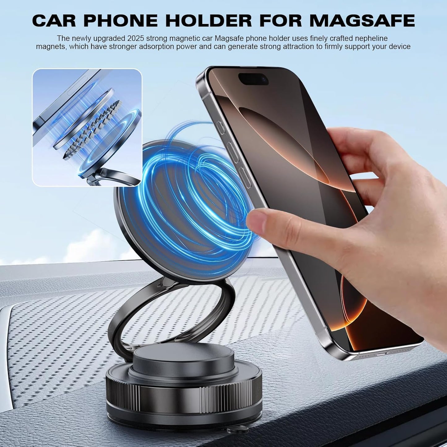 360° Magnetic Car Dashboard Phone Holder | Ultra Strong Vacuum Suction