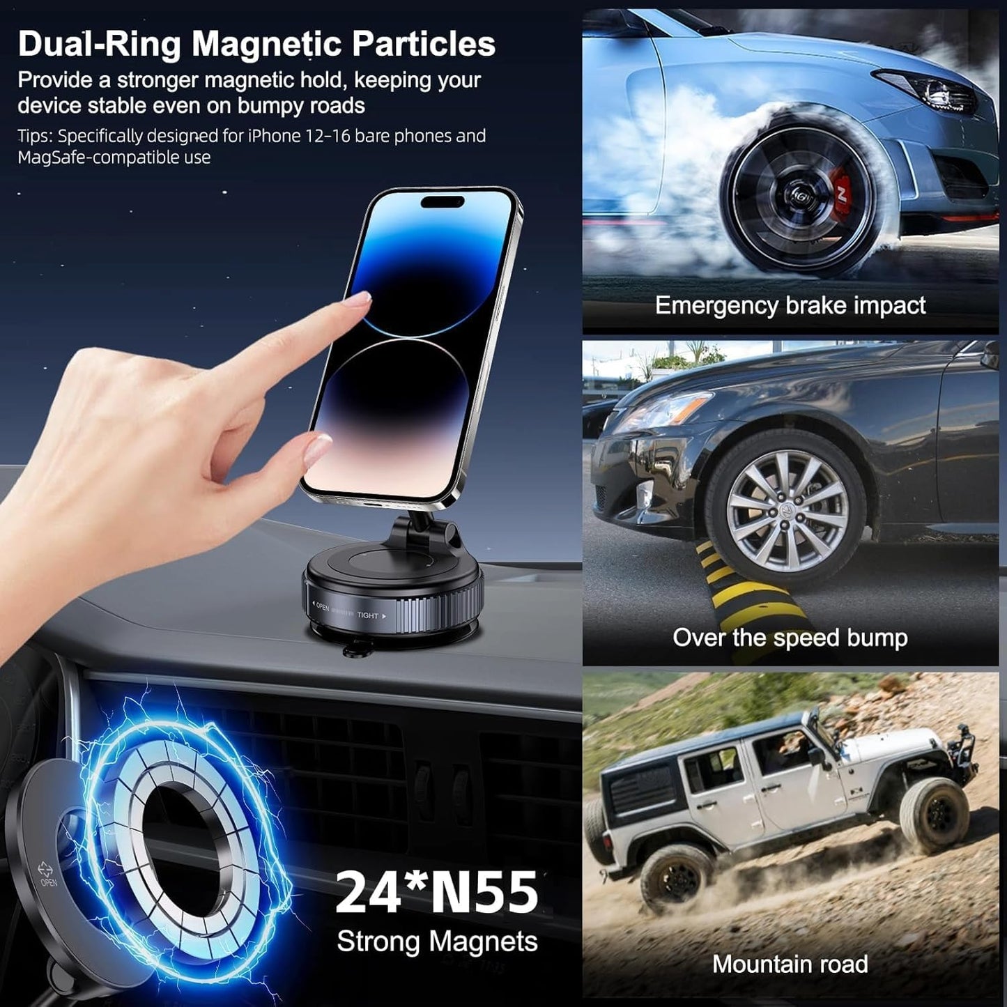 360° Magnetic Car Dashboard Phone Holder | Ultra Strong Vacuum Suction