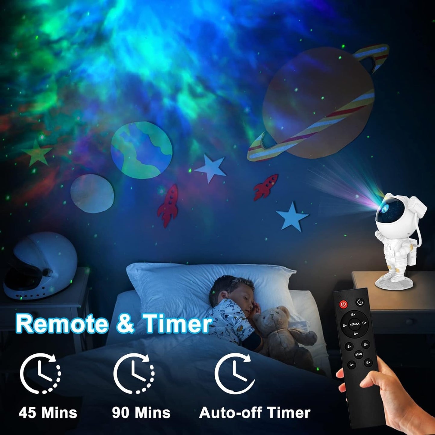 Astronaut Star Galaxy Projector Lamp – 360° Rotating Nebula Light with Remote & Timer | Adjustable Head Space Night Light for Kids Room, Gaming Setup & Home Decor