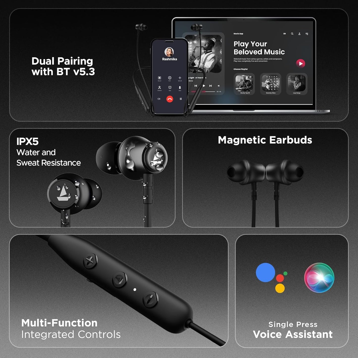 Boat Rockerz 111, Bluetooth Neckband, 40H Battery, Fast Charge, IPX5, Stream